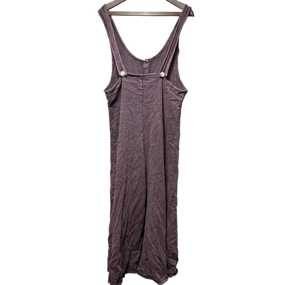 Purple Acid Wash 100% Cotton Wide Cropped Leg Jumpsuit Button Overalls Y2K Retro - Picture 2 of 11